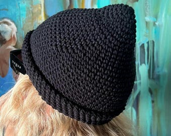Fisherman Beanie Knit Cotton Skull Cap Black Color Elf hat