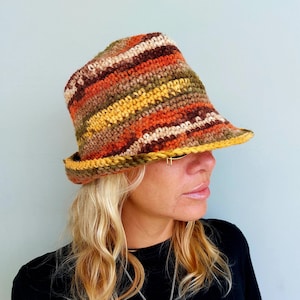 Crochet Bucket Hat Striped Oversized Unisex Knit Bucket Hats Gift for Women