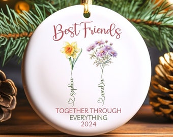 Custom Best Friend Ornament, Personalized  Friends Gift, Birth Month Flower, Friendship Ornament, Sister Ornament, BFF, Friends For Life