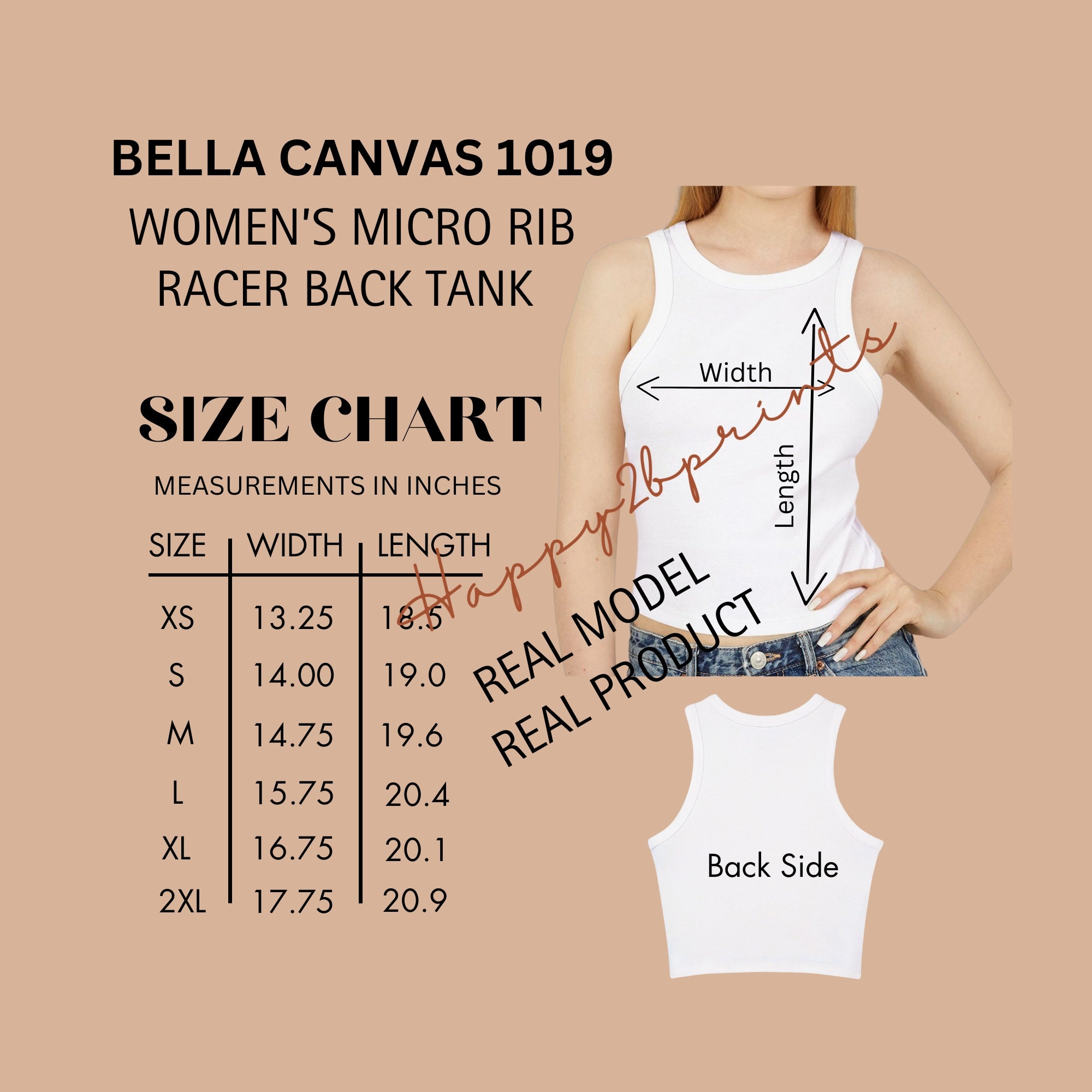 1019 Bella Canvas Size Chart, Real Model Size Chart, Women's Micro Rib ...
