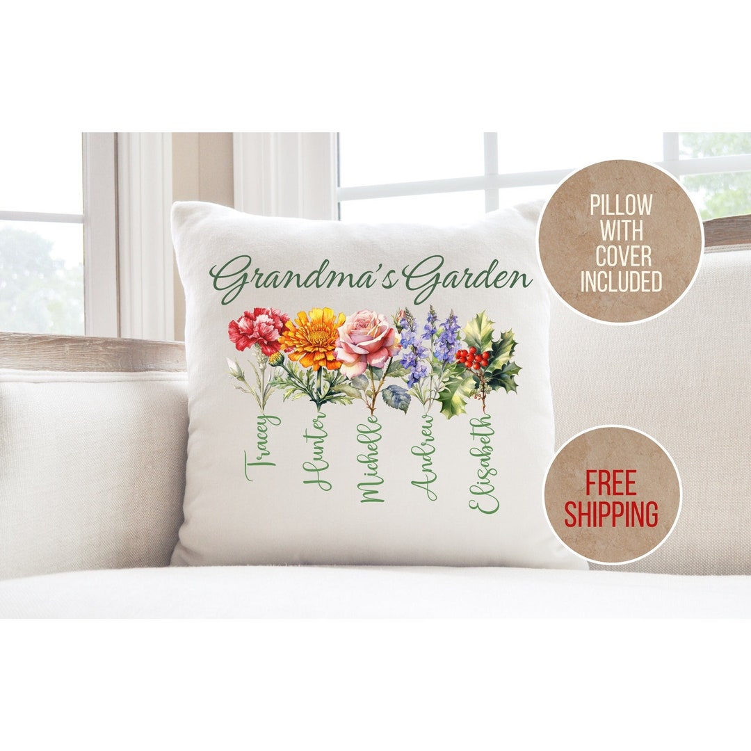 Custom Grandma's Garden Pillow, Personalized Birthflower Pillow