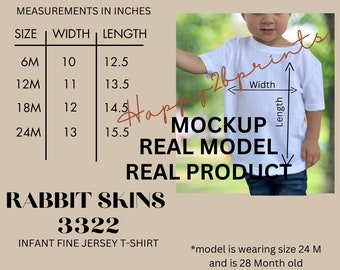 Rabbit Skins 3322 Size Chart, Rabbit Skins Infant Fine Jersey Tee Size Chart, Real Model Mockup, JPEG Size Chart 3322,Boy Toddler Size Chart