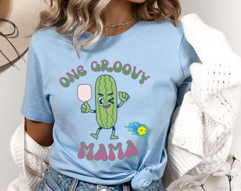 Pickleball Tshirt For Women Retro Shirt Groovy Mama Shirt Mother's Day T-Shirt Pickle Shirt Funny Pickleball Shirt Pickleball Accessories