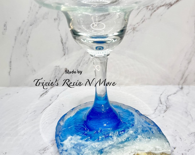 Featured listing image: Beach margarita glass: “Drinking margaritas by the beach” glass. Handmade items of glass, resin, and beach items. Personalizable.