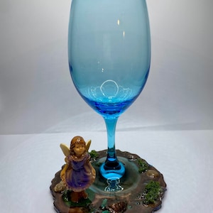 Fairy Wine Glass with Resin Coaster: Handmade Whimsical Decor