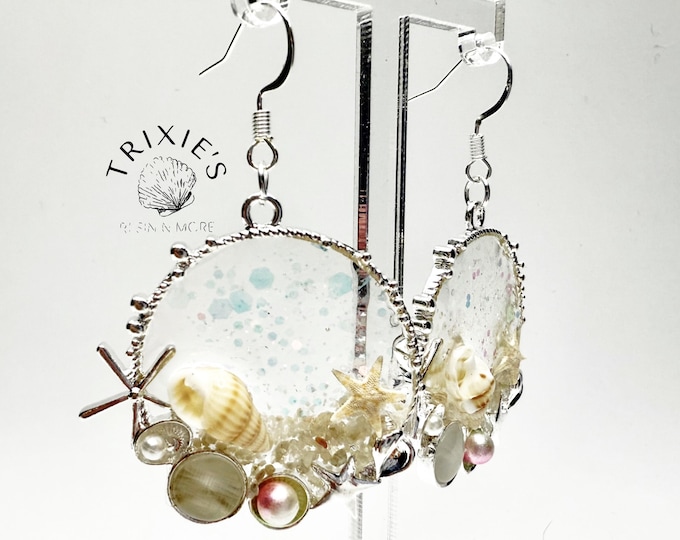 Featured listing image: Under The Sea Silver Earrings with real shells and starfish