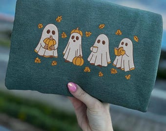 Embroidered Ghost Sweatshirt, Spooky Season, Fall Pullover