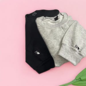Custom Embroidered Sleeve Initial... Embroidered Sweatshirt - Embroidered Crewneck - Custom Sweatshirt - Couples Sweater - Initials W/ Heart