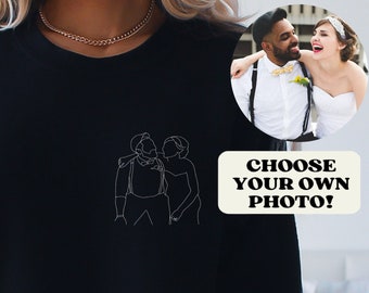 EMBROIDERED|Custom Outline From Photo, Photo Outline Sweatshirt, Portrait Outline Tshirt, Oversized Hoodie, Couples Sweatshirt, Wedding Gift