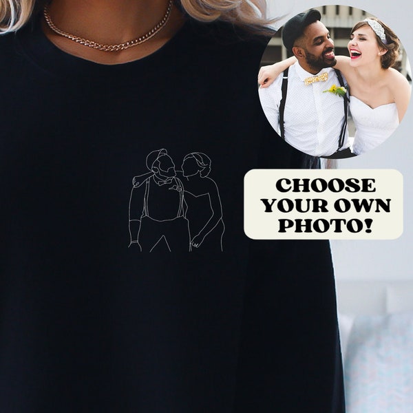 EMBROIDERED|Custom Outline From Photo, Photo Outline Sweatshirt, Portrait Outline Tshirt, Oversized Hoodie, Couples Sweatshirt, Wedding Gift