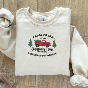 Bluza z haftem Christmas Farm Fresh Truck - Bluzy z okrągłym dekoltem na Boże Narodzenie - Bluza z nadrukiem - Bluza świąteczna - Brzydkie swetry świąteczne