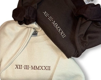 Sudadera con números romanos bordados personalizados – Regalo de aniversario