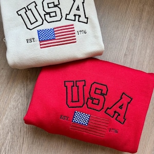 EMBROIDERED USA Flag Sweatshirt, USA Crewneck, Patriotic Sweater, Flag Sweatshirt, American Crewneck, American Flag, College, United States
