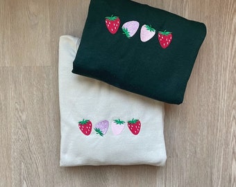 EMBROIDERED Strawberry Sweatshirt, Cozy Chic Stlye, Personalized Gift, Gift for her and him, Trendy Sweatshirt, VSCO Fashion, Comfy Crewneck