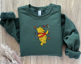EMBROIDERED Fall Winnie the Pooh Sweatshirt, Fall Theme Crewneck, Custom Sweatshirt, Fall Sweater, Halloween Sweatshirt, Vintage Sweater