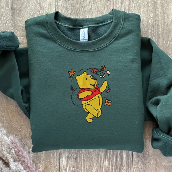 EMBROIDERED Fall Winnie the Pooh Sweatshirt, Fall Theme Crewneck, Custom Sweatshirt, Fall Sweater, Halloween Sweatshirt, Vintage Sweater