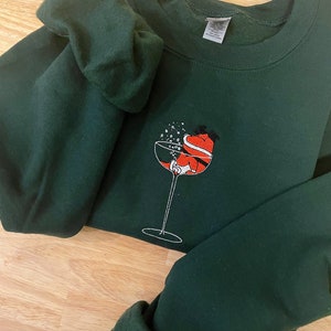 Santa in a Wine Glass Embroidered Sweatshirt - Embroidered Crewneck - Custom Sweatshirt - Holiday Sweater - Christmas Sweater