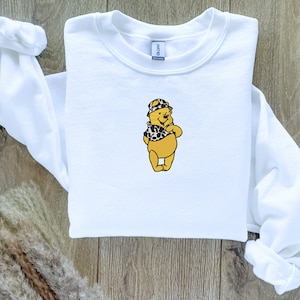 EMBROIDERED Cow Print Winnie the Pooh Sweatshirt, Fall Theme Crewneck, Custom Sweatshirt, Fall Sweater, Halloween Sweatshirt, Western Theme
