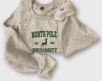 North Pole University Embroidered Sweatshirt - Embroidered Crewneck - Custom Sweatshirt - Holiday Sweater - Christmas Sweater