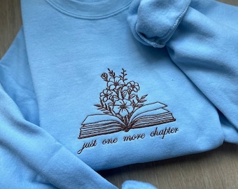 Gesticktes Blumen-Buch-Sweatshirt, Leseratten-Sweatshirt, Rundhalsausschnitt