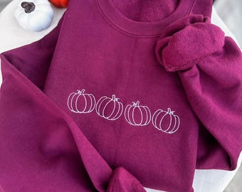 Besticktes Kürbis Umriss Sweatshirt, minimalistischer Herbst Rundhalsausschnitt