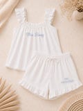 Personalized Bride Pajama Set, Ruffled Tank and Shorts, Embroidered Bridal Sleepwear product logo