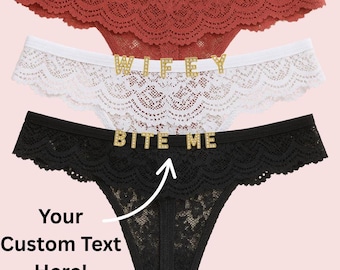 Custom Name Lace Thong, Personalized Underwear, Romantic Gift