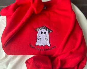 Embroidered Ghost Book Sweatshirt, Reading Lover, Halloween Crewneck