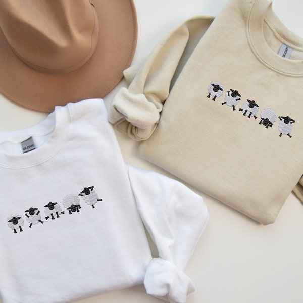 Embroidered Sheep Sweatshirt, Farm Sweater, Vintage Crewneck, Cute Animal, Whimsical Shirt, Cottage Sweater, Gift for Her and Him, Fall