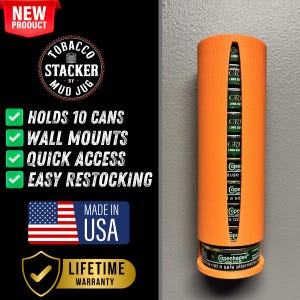 Blaze Orange Tobacco Can Stacker: Wall Mount Dip Storage - Made in America