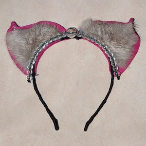 Suede and Fur Cat Ears - Pink and Gray - Color Choice Available