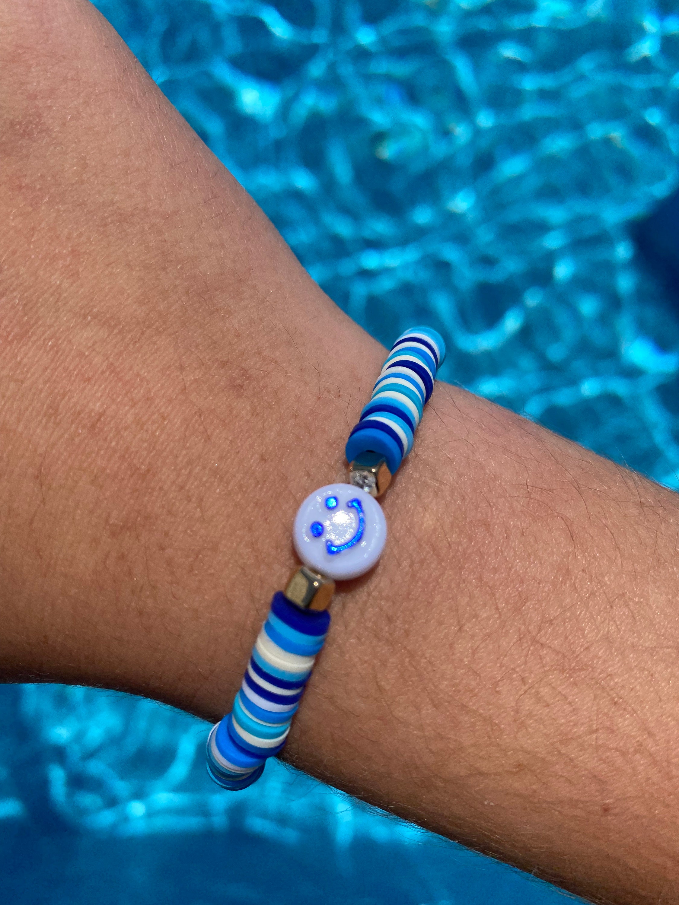 Blue clay bead bracelet