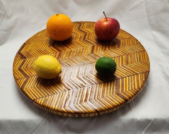 Lazy Susan serving tray Plywood and hardwood turnable upcycled round wood food safe display Christmas gift present for her centerpiece
