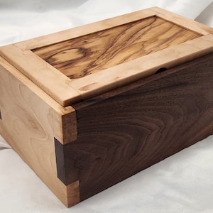 Hardwood walnut keepsake box handmade gift box present cherry box joint maple box exotic wood lid brass handle anniversary gift thoughtful
