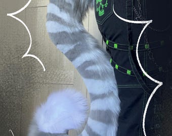 Handmade grey and white striped/tiger fursuit tail