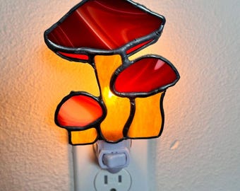 Handmade Stained Glass Suncatcher Mushroom Night Light: Nature Lover Gift