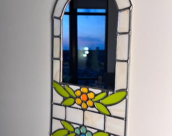 Stained Glass Flower Accent Mirror: Handmade Home Decor