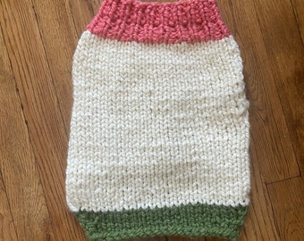 Hand knit color block dog sweater