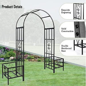 Heavy Duty Metal Arbor With Planters Garden Arch Trellis for Climbing ...