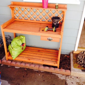 Sturdy Garden Potting Bench, Wooden Workstation Table W/cabinet Drawer ...