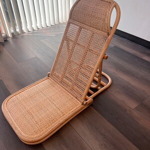 Lantern 4-Gear Adjustable Folding Rattan Beach Chair, Camping Chair Rattan Floor Chair Beach Chair Floor Chair Floor Lounge Chair Tatami