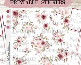 Romantic Floral Planner Stickers: Printable Sticker Kit (Cricut/Silhouette)