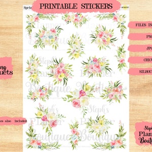 Ramos de primavera pegatinas florales imprimibles y digitales, pegatinas de planificador floral, pegatinas de planificador digital, pegatinas de planificador imprimibles