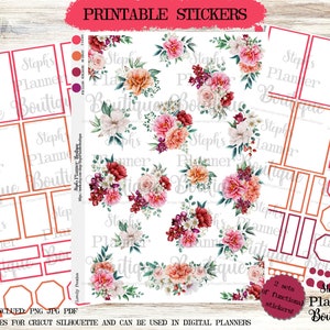 Pfingstrosen Sticker Kit: Bedruckbare Blumensticker (PDF, PNG, JPEG)