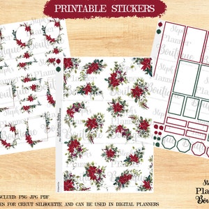 Christmas Poinsettia Planner Stickers Kit (Printable)