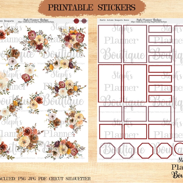 Rustic Autumn Bouquets, Watercolor Autumn Printable Planner Stickers, Digital Planner Stickers, Floral Planner Stickers, Printable Stickers,