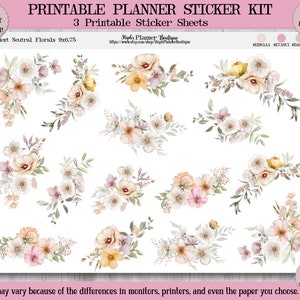 Druckbare feurige Neutrale Blumen Planner Aufkleber Kit, Pastell Blumen Aufkleber, Neutrale Blumen,