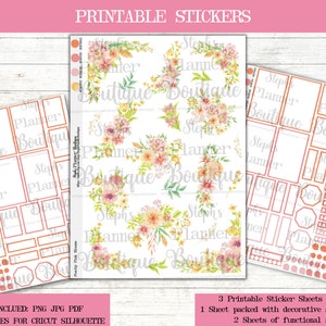 Watercolor Floral Planner Stickers: Peachy Pink Blooms (Printable Kit)