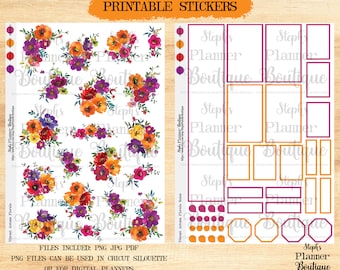 Autumn Floral Planner Stickers: Printable Fall Florals Kit (PDF, PNG, JPEG)