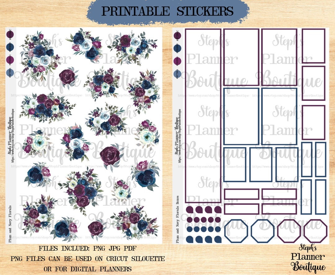 Plum & Navy Floral Planner Stickers (printable Digital Download) - Etsy